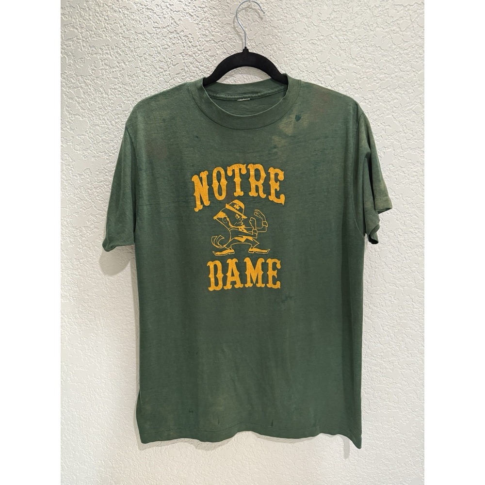 Notre Dame 1970s Shirt Green True Vintage Rare College M/L
